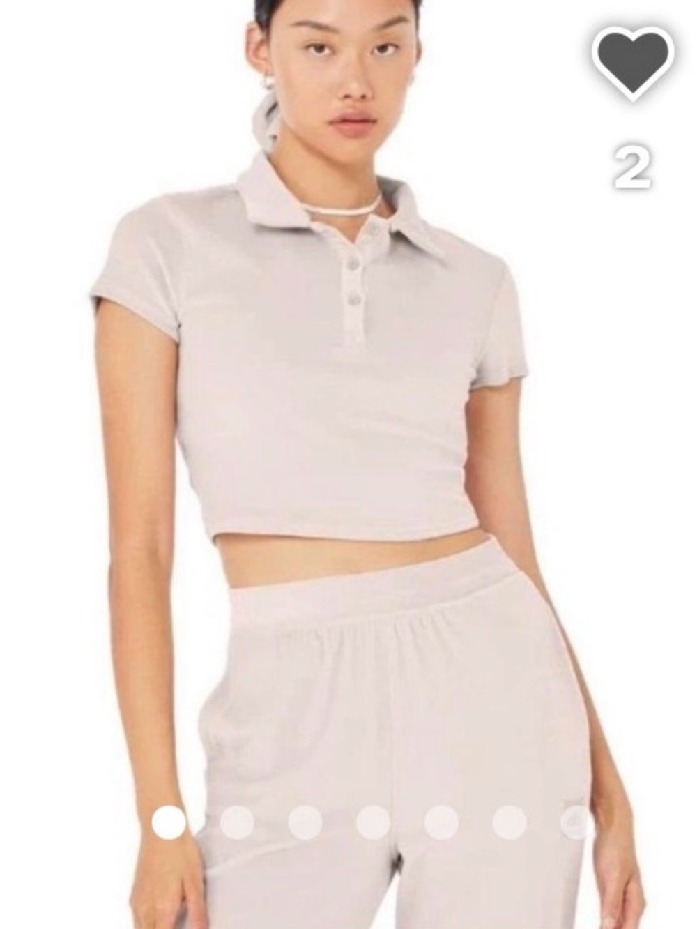 ALO Yoga Light Gray Cropped Polo Top
